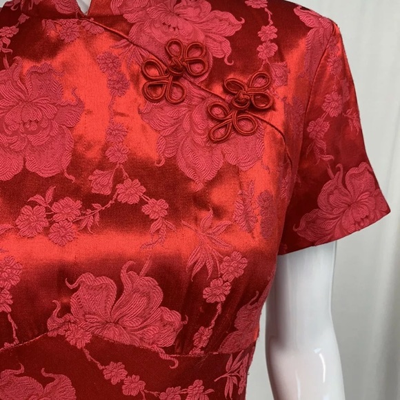 Women's Molly Malloy Vintage 12 Kimono Floral Red Asian Geisha Maxi Sheath Dress - Picture 5 of 12
